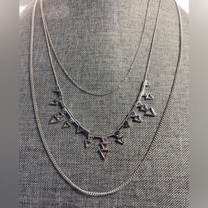 Chic Silver Triangle 3 Layer Necklace